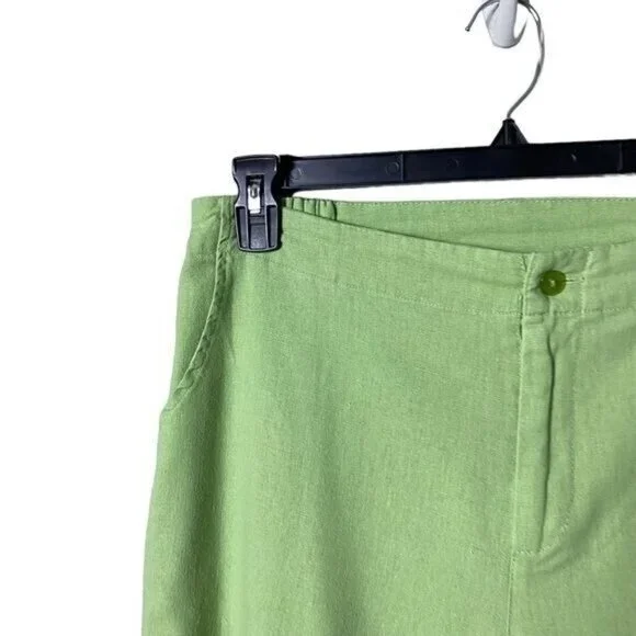 Selene Women Linen Wide Leg Cropped Pants Size Large Beachy Kelly Green Bohemian - Picture 2 of 8